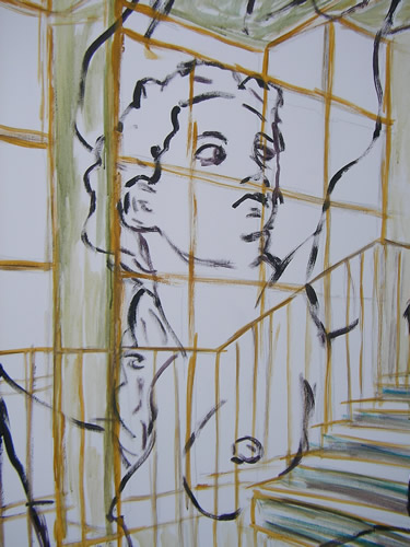 Frau im Treppenhaus 