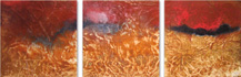Landschaft, Essig & Acryl auf Eisen, 3x 30x30 cm