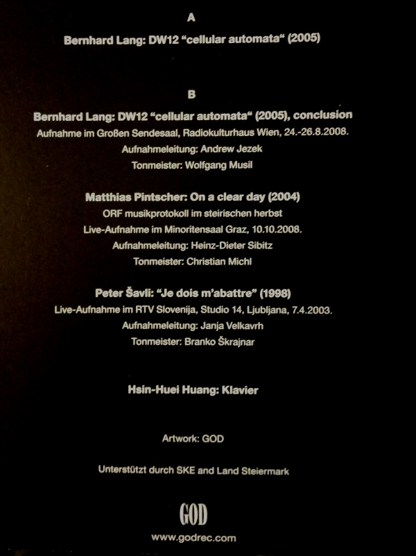 LP mit DW 12 von Bernhard Lang, Cover Seite 2