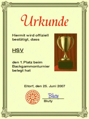 Urkunde Backgammon 1.Platz