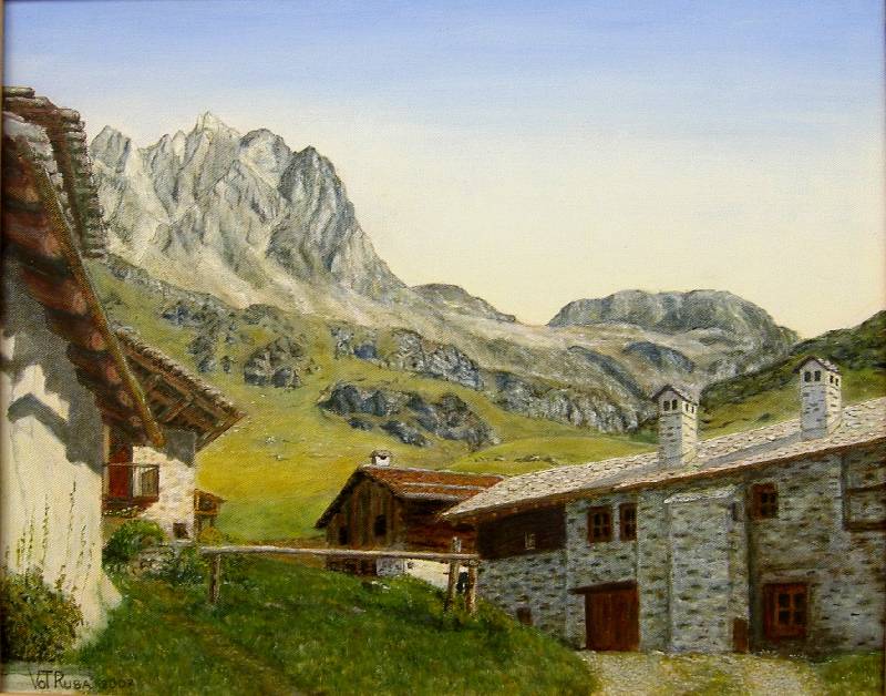 Grevasalvas Grevasalvas, Engadin (Schweiz)<br><p><br>Öl auf Leinwand, 40 x 50 cm