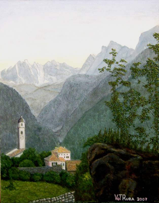 Soglio Soglio, Val Bregaglia (Schweiz)<br><p><br>Öl auf Leinwand, 40 x 50 cm