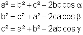 a^2 = b^2 + c^2 - 2*b*c*cos(alpha)