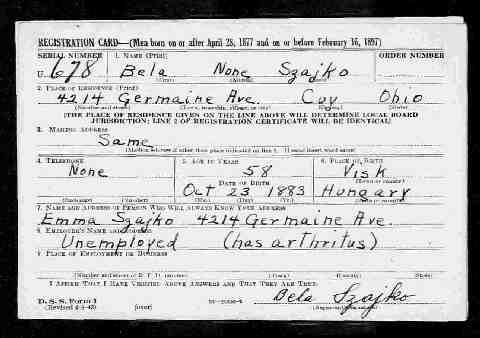 Registration Card  -  Szajk� B�la (1)