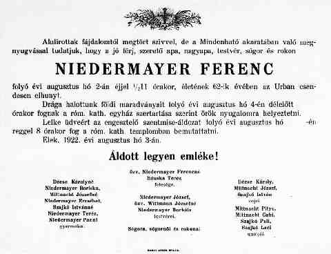 Niedermayer Ferenc halotti �rtes�t�s (1)