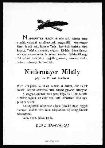 Niedermayer Mih�ly halotti �rtes�t�se (1)