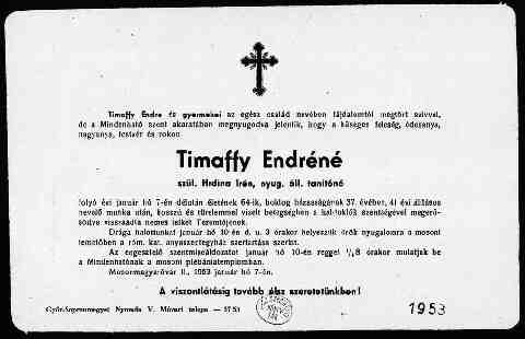 Timaffy Endr�n� - Hridina Ir�n gy�szjelent�se �s halotti ak kivonata