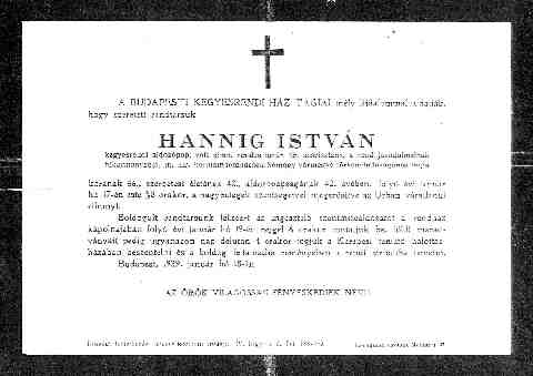 Hannig Istv�n gy�szjelent�se (1)