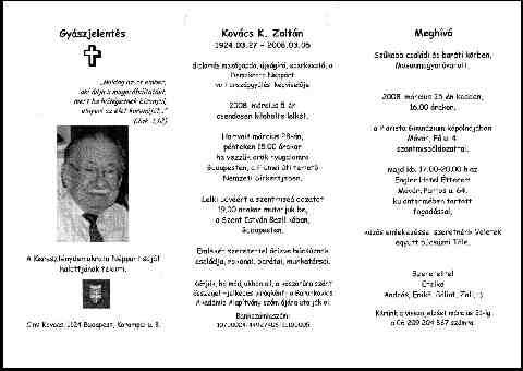 Kov�cs K. Zolt�n gy�szjelent�se (1)