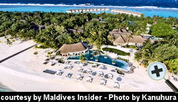 courtesy Maldives Insider - Kanuhura Maldives Pool with Pool-Bar aerial-view - (Photo by Kanuhura)