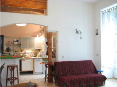 apartment self catering accommodation interior, picture shows view from the living area to the kitchen