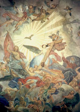 Gesamtansicht des Deckenfreskos von Carlo Carlone im Altarraum der Paulanerkirche in Wien,  Foto Kopeszki