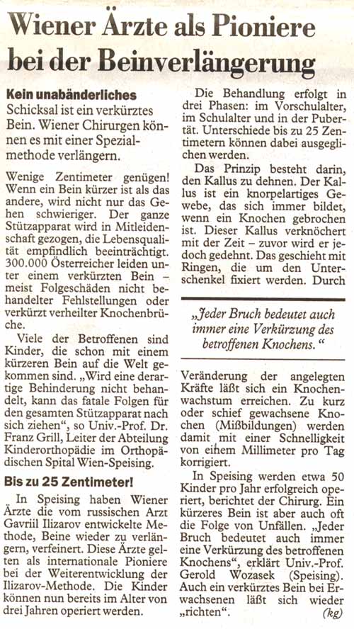 Wiener Ärzte als Pioniere der Beinverlängerung