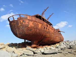  This is the   Plassey  , an awesome-looking shipwreck on Inis Oírr. It ran aground in 1960 and has been rusting away ever since. 