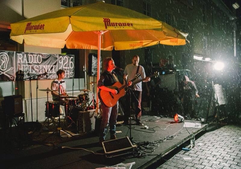 Playing in the pouring rain, just before the power blew out…