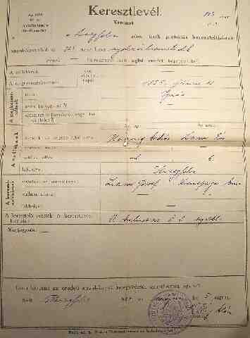 Hannig Ign�c keresztlevele (1)