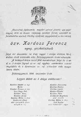 Kardoss Ferencz gy�szjelent�se (1)