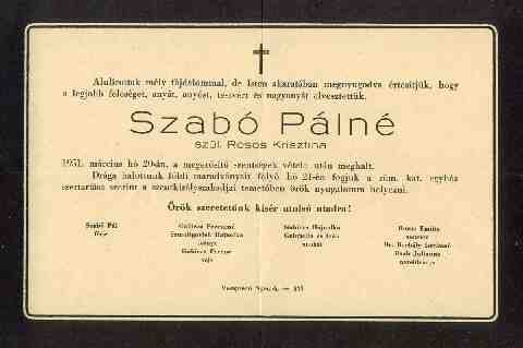 Rosos Krisztina gy�szjelent�se 1951 (1)