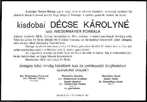 D�cse K�rolyn�-Niedermayer Borb�la gy�szjelent�se (1)