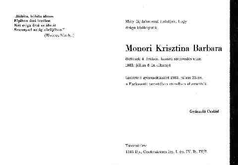 Monori Krisztina gy�szjelent�se �s s�rja