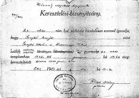 SZAJK� Margit keresztel�si igazol�s 1928-06-14_Elek.jpg