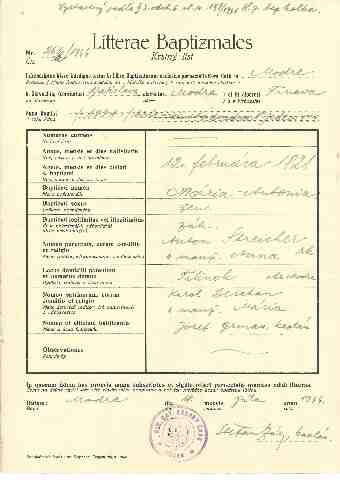 Streicher M�ria Antonia sz�let�si ak kivonata (1)