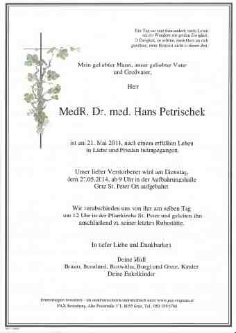 Dr. Hans Petrischek gy�szjelent�se (1)