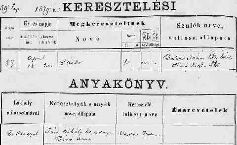BAKOS S�ndor sz�l. ak 1879-04-18