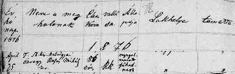 ROSOS Mih�ly hal.ak 1876-04-25