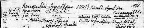 BORZI J�liana sz�l. ak 1841-04-01