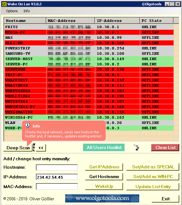 Wake on Lan,PC ueber das Netzwerk einschalten,ausschalten,rebooten,standby by Oliver Geossler