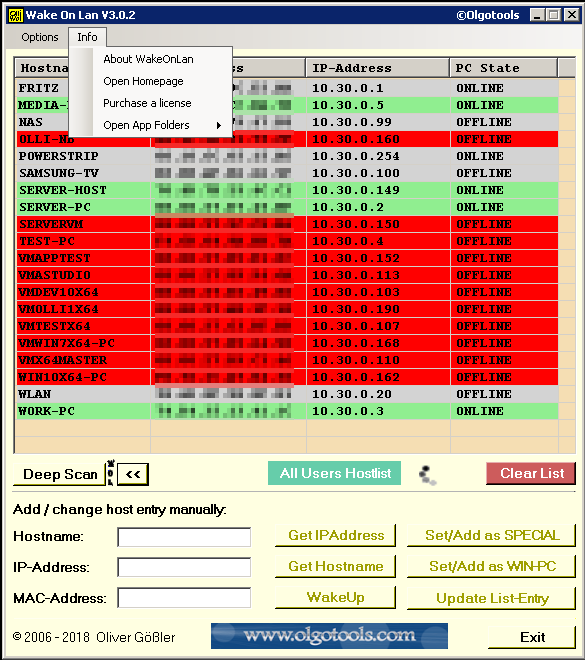 Wake on Lan,PC ueber das Netzwerk einschalten,ausschalten,rebooten,standby by Oliver Geossler