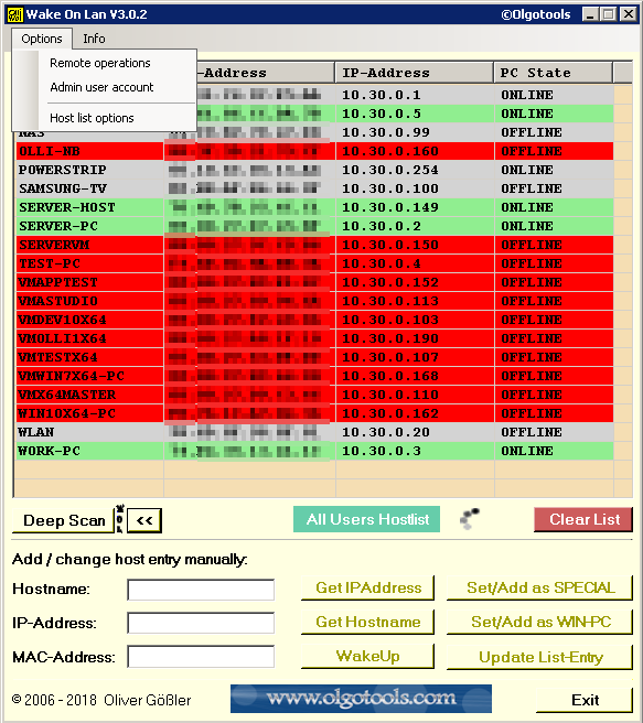 Wake on Lan,PC ueber das Netzwerk einschalten,ausschalten,rebooten,standby by Oliver Geossler