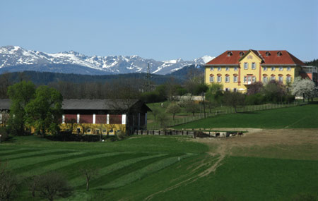 Blick auf Schloss Tigring - im Hintergrund die Nockberge